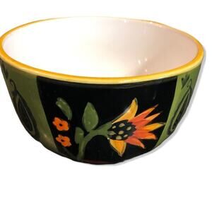 222 Fifth Arabian Flower Soup/Salad/Cereal Bowl Black Orange Boho Southwest